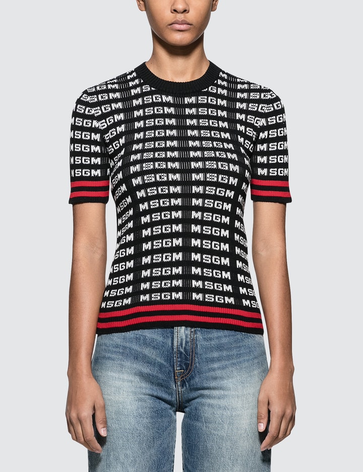 All Over Msgm Logo Sport Ribbed Knit Top Placeholder Image