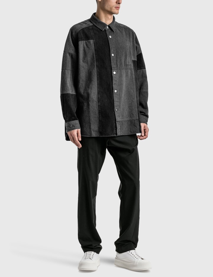 Shop Ambush Patchwork Denim Shirt In Black