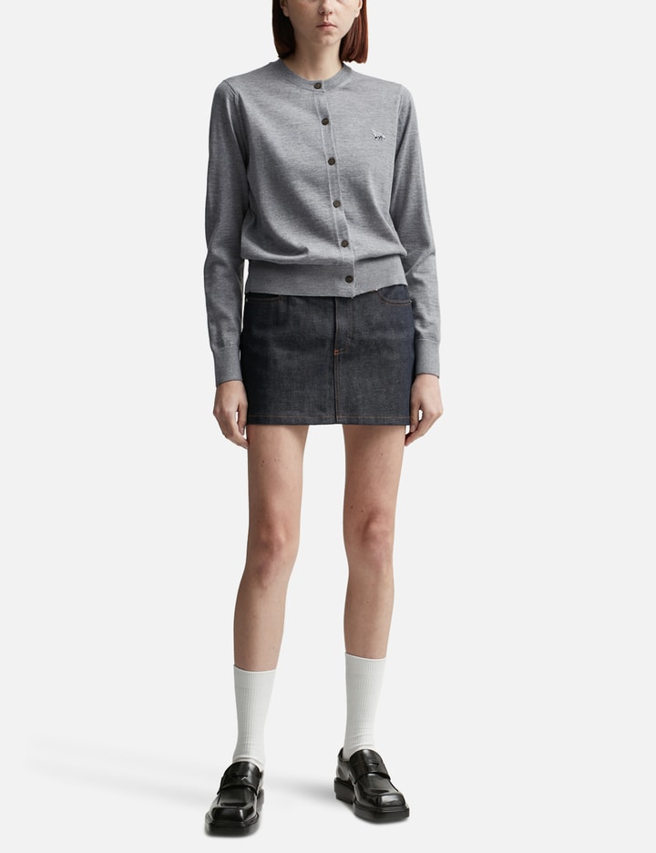 Maison Kitsuné Cropped Wool Cardigan With Ribbed Cuffs And Hem In Grey
