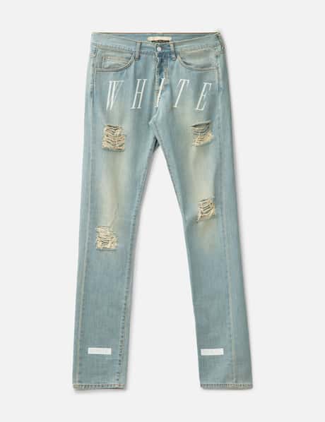 Off-White™ "White" Distressed Slim Jeans