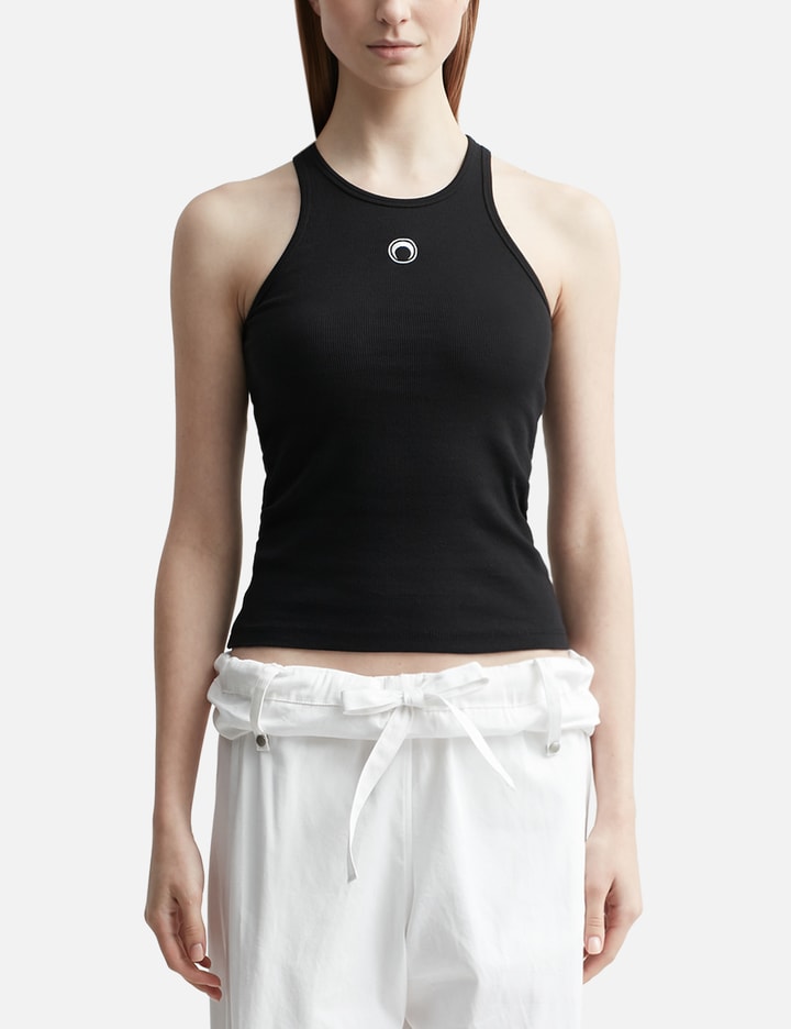 Shop Marine Serre Organic Cotton Fitted Tank Top In Black