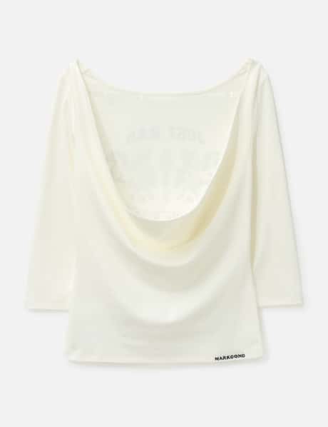 Fun Ride Printed White 3/4 Sleeve Cowl Neck Backless Top view 8