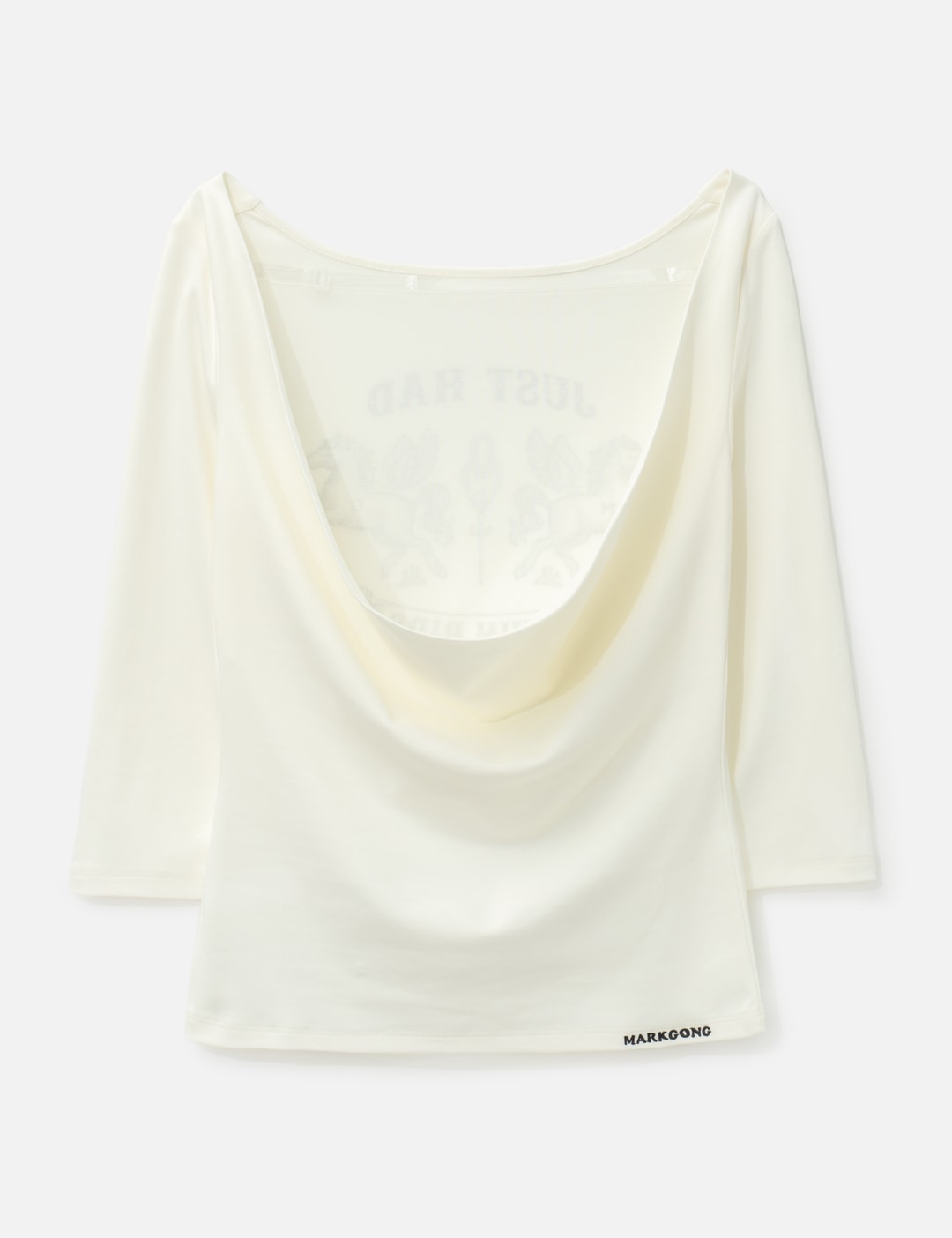 Fun Ride Printed White 3/4 Sleeve Cowl Neck Backless Top view 9