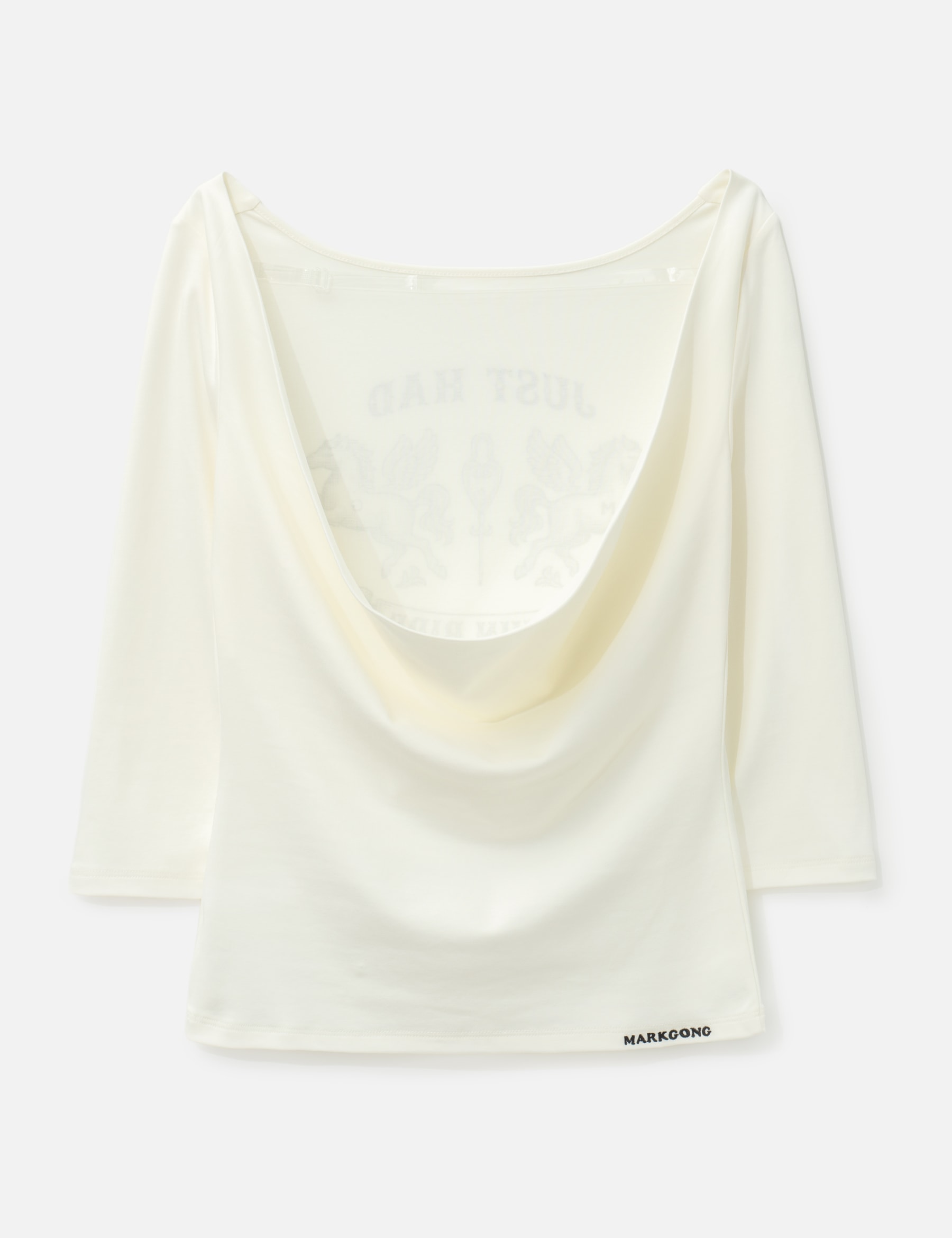 Fun Ride Printed White 3/4 Sleeve Cowl Neck Backless Top view 17