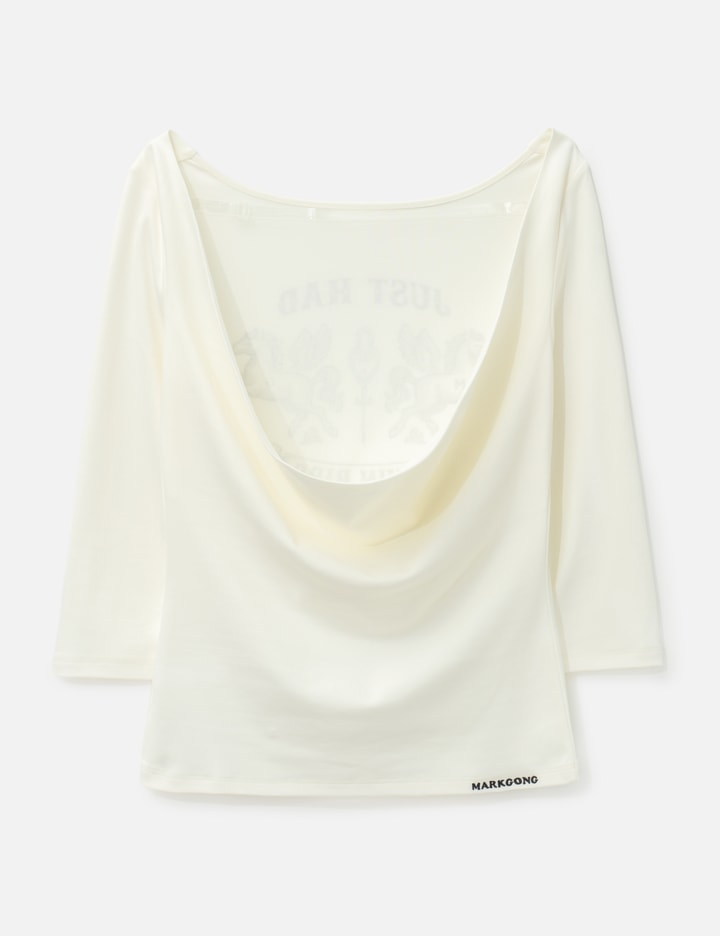 Fun Ride Printed White 3/4 Sleeve Cowl Neck Backless Top