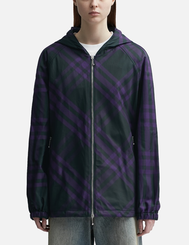 Shop Burberry Check Nylon Hooded Jacket In Multicolor