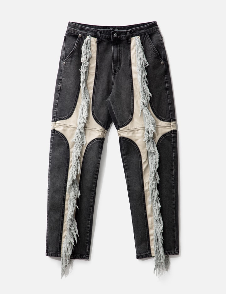 Thug Club Mohican Leather Denim Pants In Black