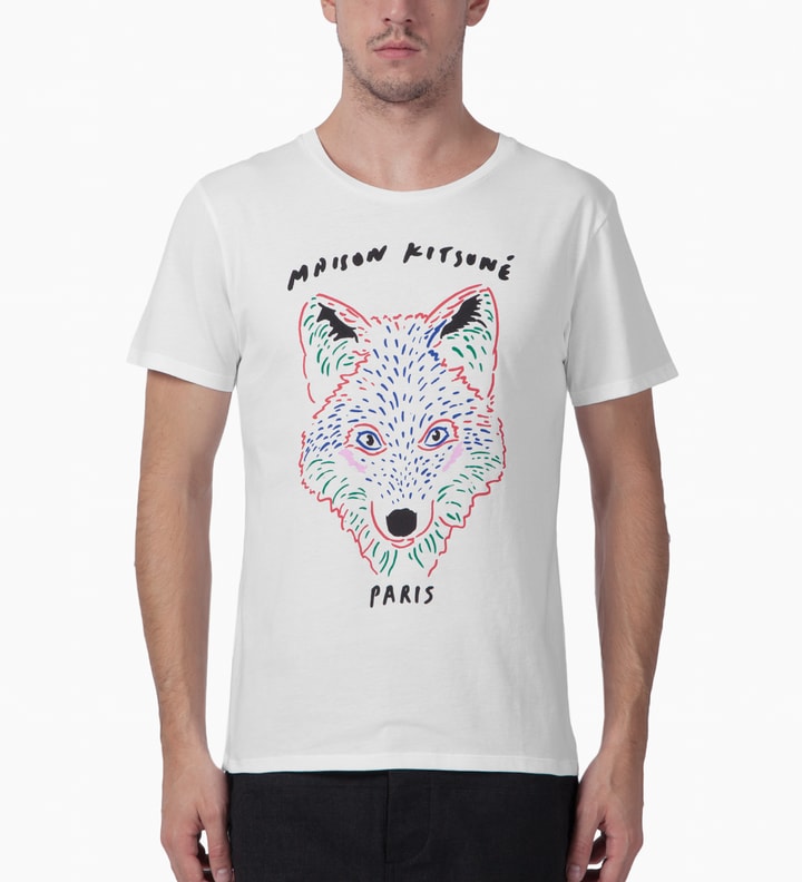 White 3D Fox Print Crewneck T-Shirt Placeholder Image