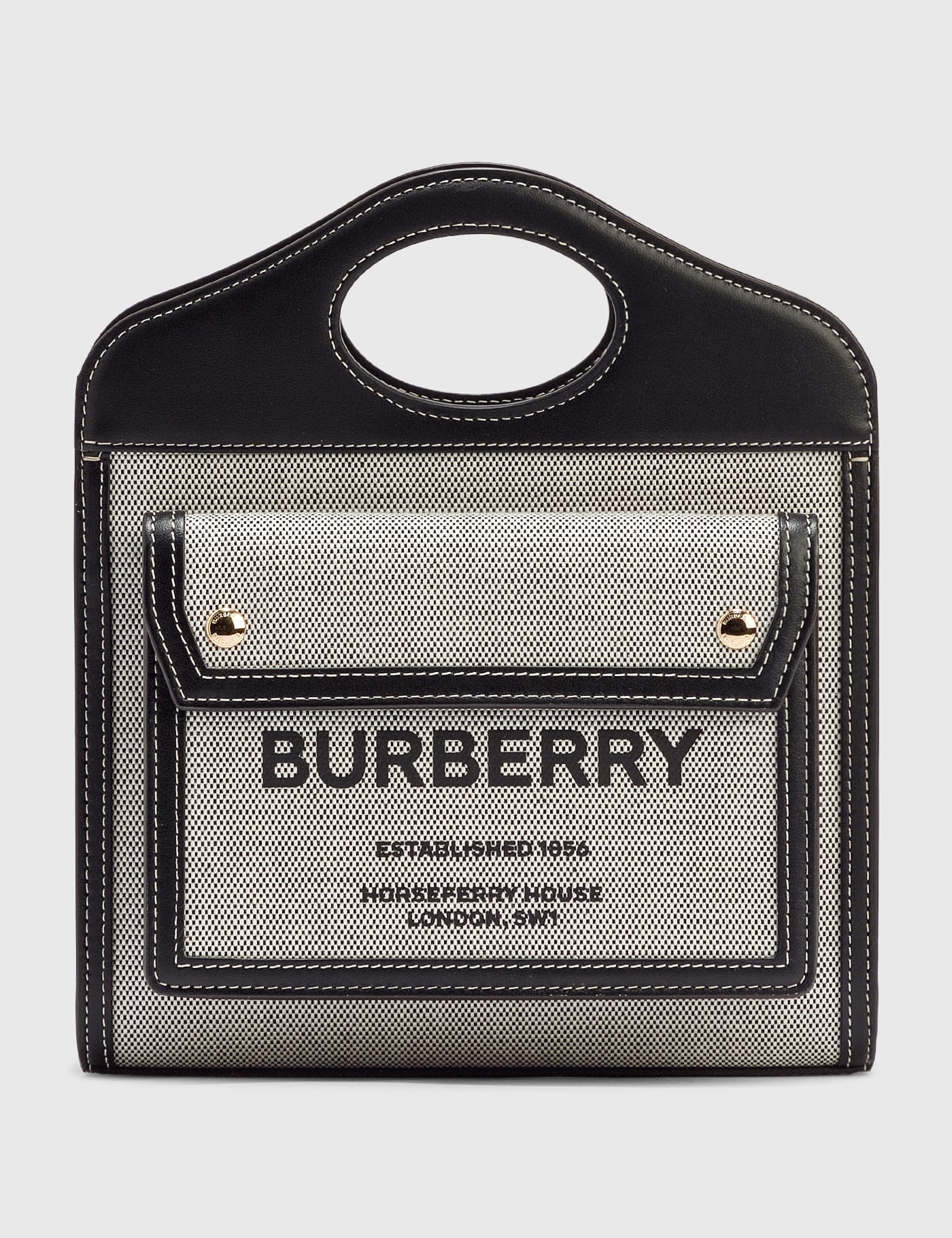 버버리 Burberry Mini Two-tone Canvas and Leather Pocket Bag
