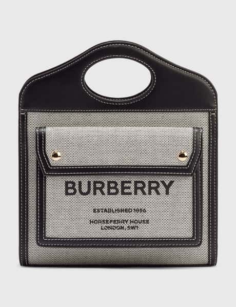Burberry ミニ ツートン キャンバス&amp;レザー ポケットバッグ