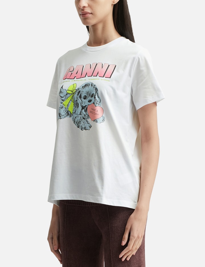Ganni Graphic Print Crew Neck Short Sleeve Top In White