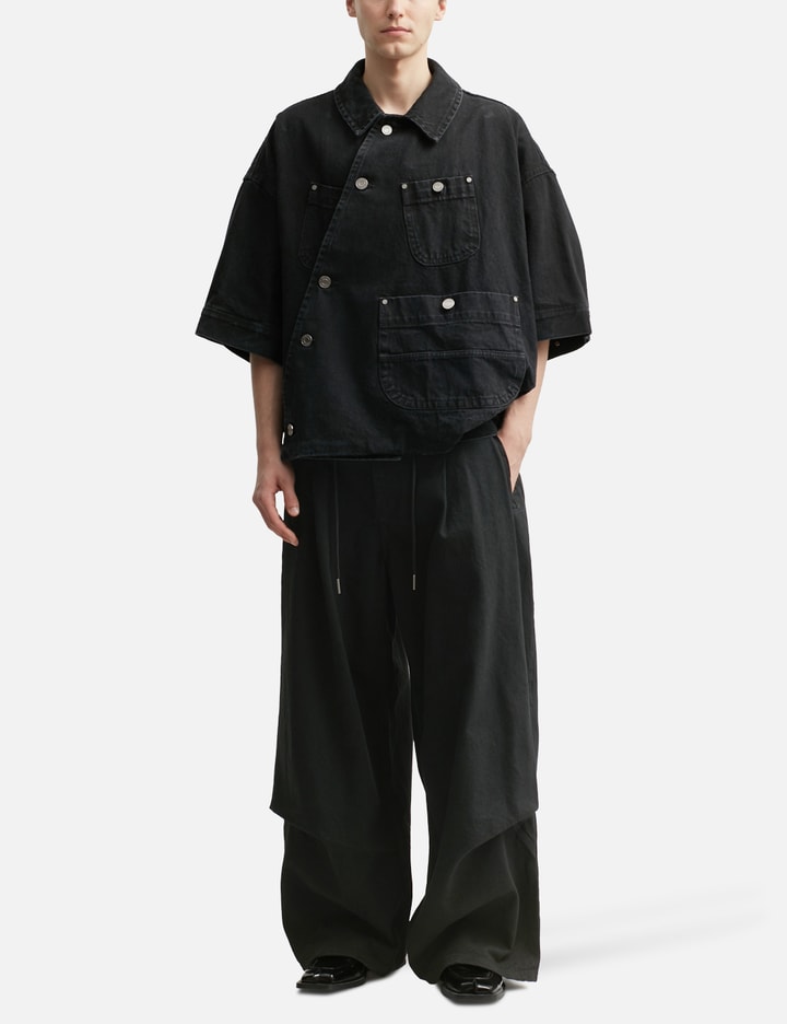 Asymmetric Drape Denim Trucker Shirt Placeholder Image