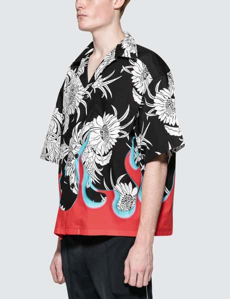 Prada Flames Hawaiian Bowling Shirt In Black for Men