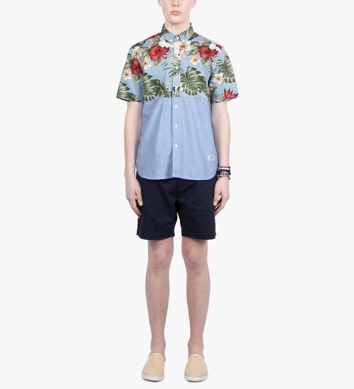 Light Blue/Palm Print Teaford S/S Color Block Shirt Placeholder Image