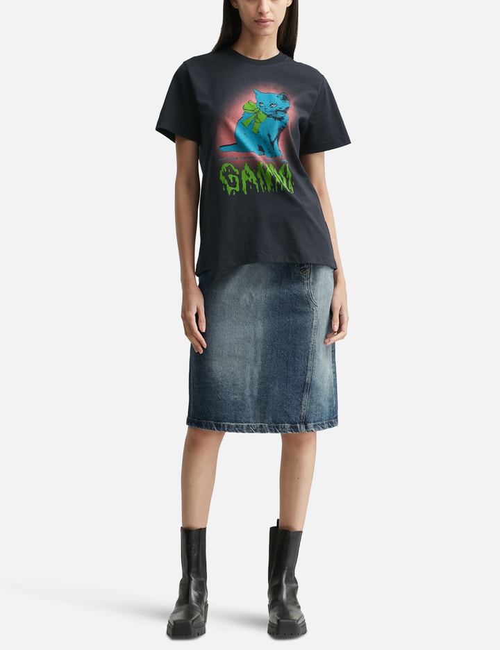 Ganni Women Basic Cotton Jersey Neon Kitty T-shirt In Black