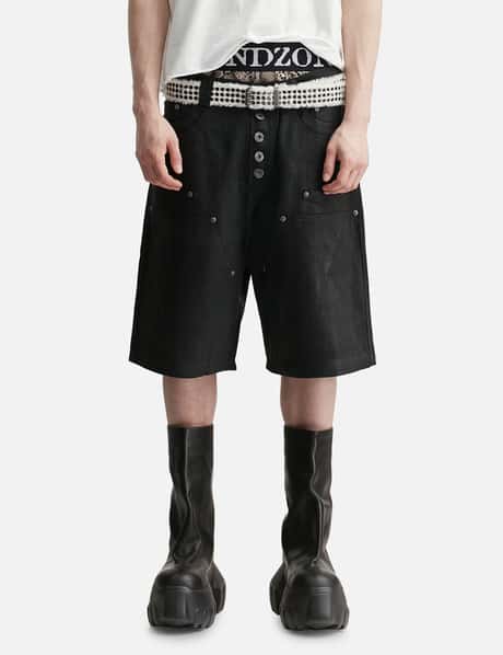 "Rexel" Waxed Double Knee Work Jorts In Black Denim view 10