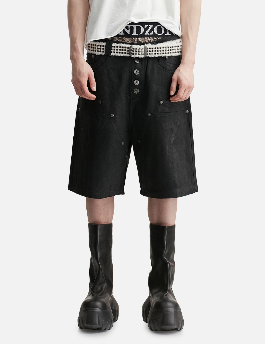 "Rexel" Waxed Double Knee Work Jorts In Black Denim view 11
