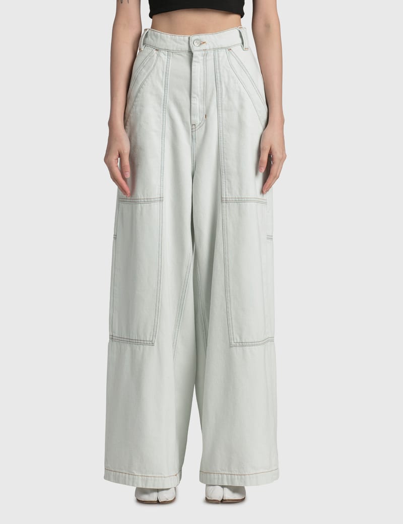 mm6 Maison Margiela ハイライズ ワイドレッグ ジーンズ白44 デニム 