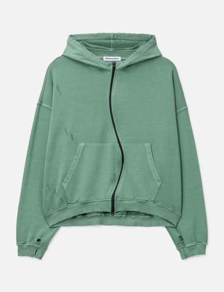 FFFPostalservice Curved Zip-Up Round Hem Hoodie