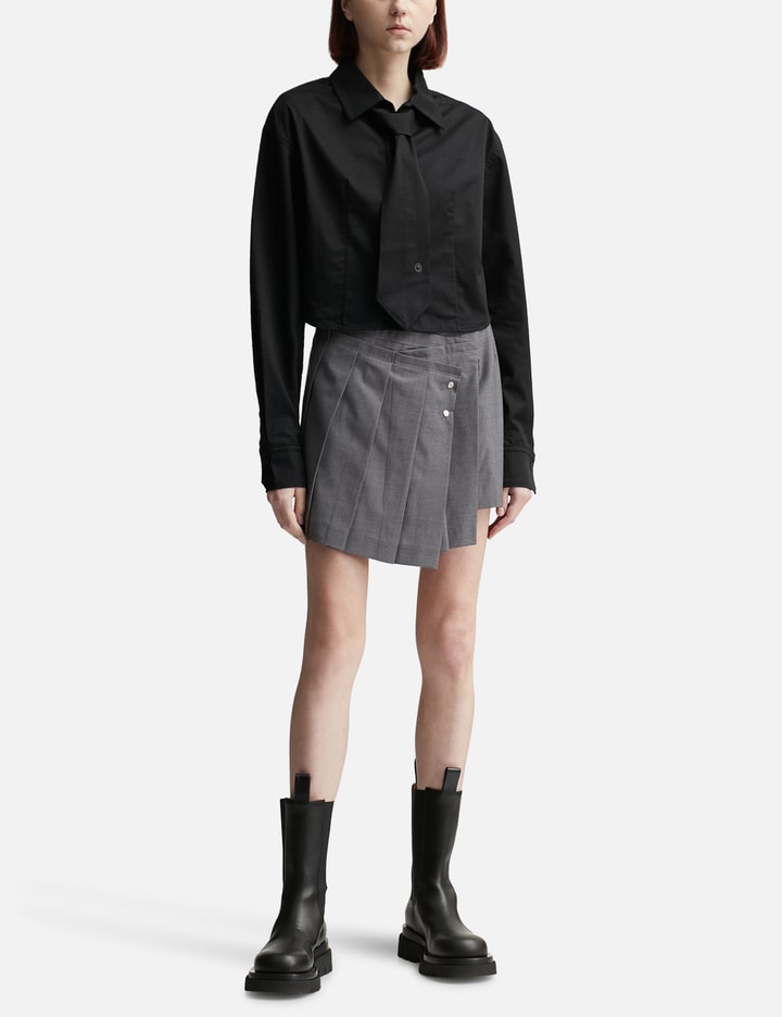 Shop Lesugiatelier Fold-detail Pleats Mini Skirt In Grey