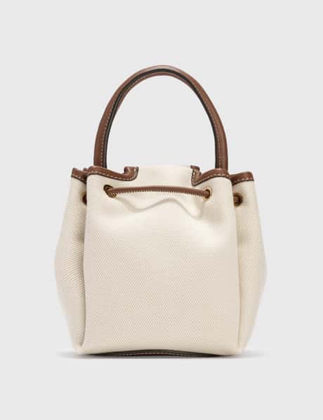 White Mini canvas and leather bucket bag, Burberry