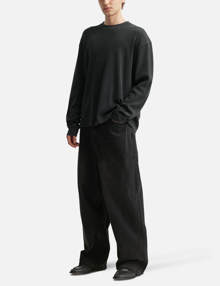 Faded Black Aging Damaged Long Sleeve Waffle Tops Placeholder Image