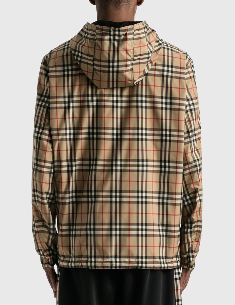 reversible check recycled polyester hooded jacket