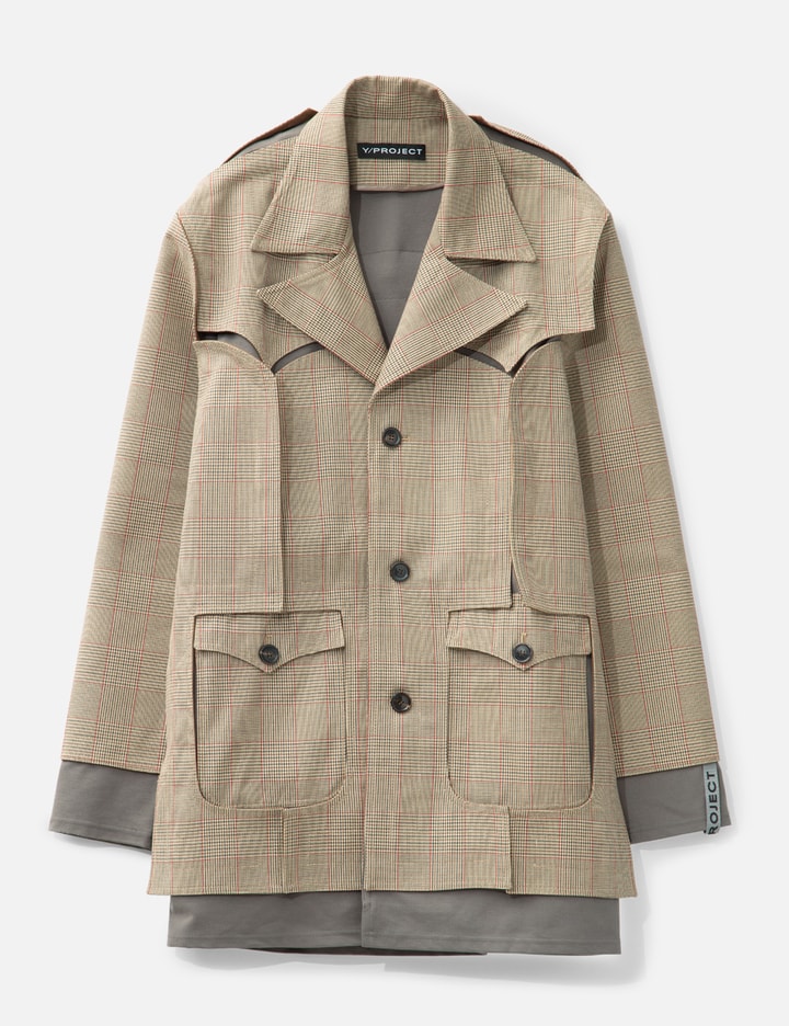 Y/project Glencheck Cut-out Jacket In Neutral