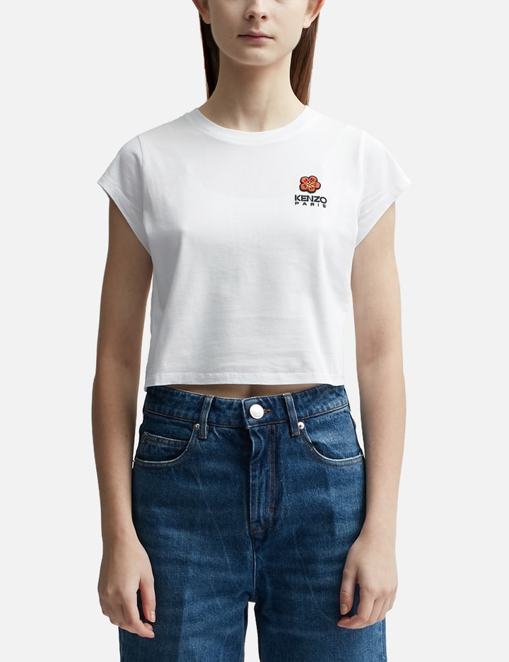 Shop Kenzo Boke Flower Crest Micro-embroidered T-shirt In White