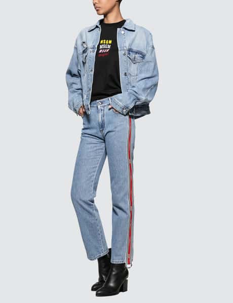 MSGM - Ribbed Msgm Logo Light Blue Washed Jeans | HBX