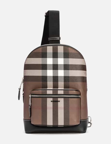 burberry mens leather backpack Chester Nylon 25% polyester Check Trim Backpack in Black