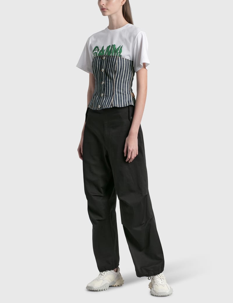 Ganni - Mixed Stripe Denim Top | HBX 