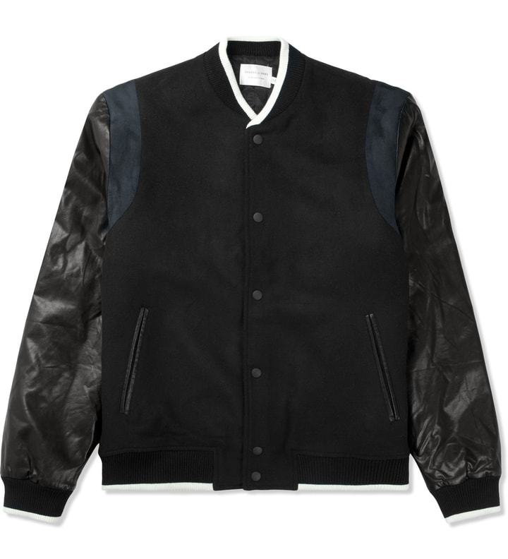 Black Wool Ultrasuede Baseball Jacket Placeholder Image
