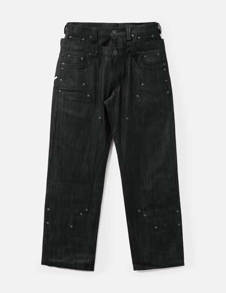 "Gideon" Double-Layered Workpants In Japanese Raw Black Denim view 6