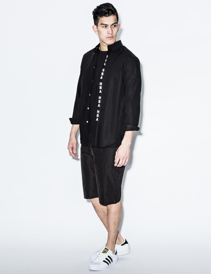 Black Track Snap Shorts with Underwear Fly Placeholder Image