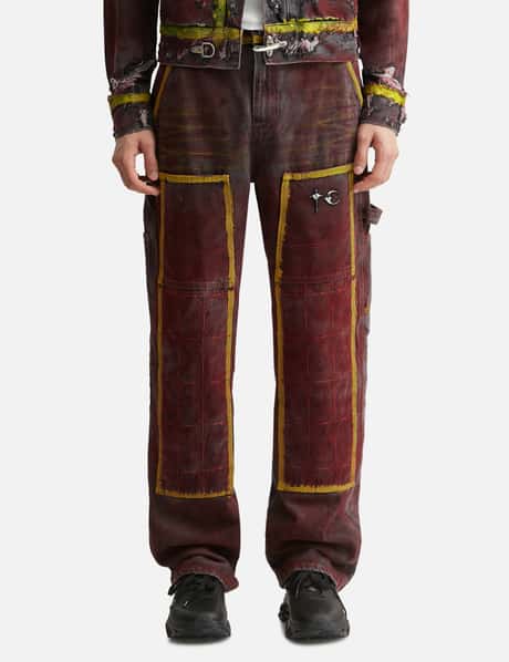 Red Washed Painted Line Pants view 10