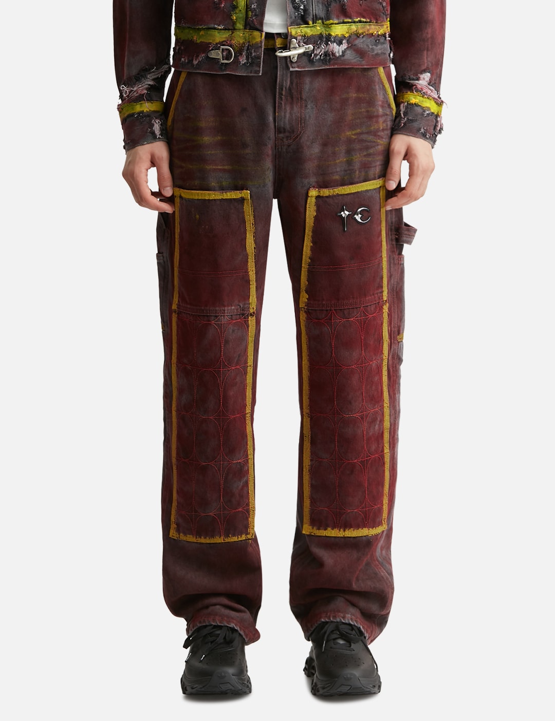 Red Washed Painted Line Pants view 11