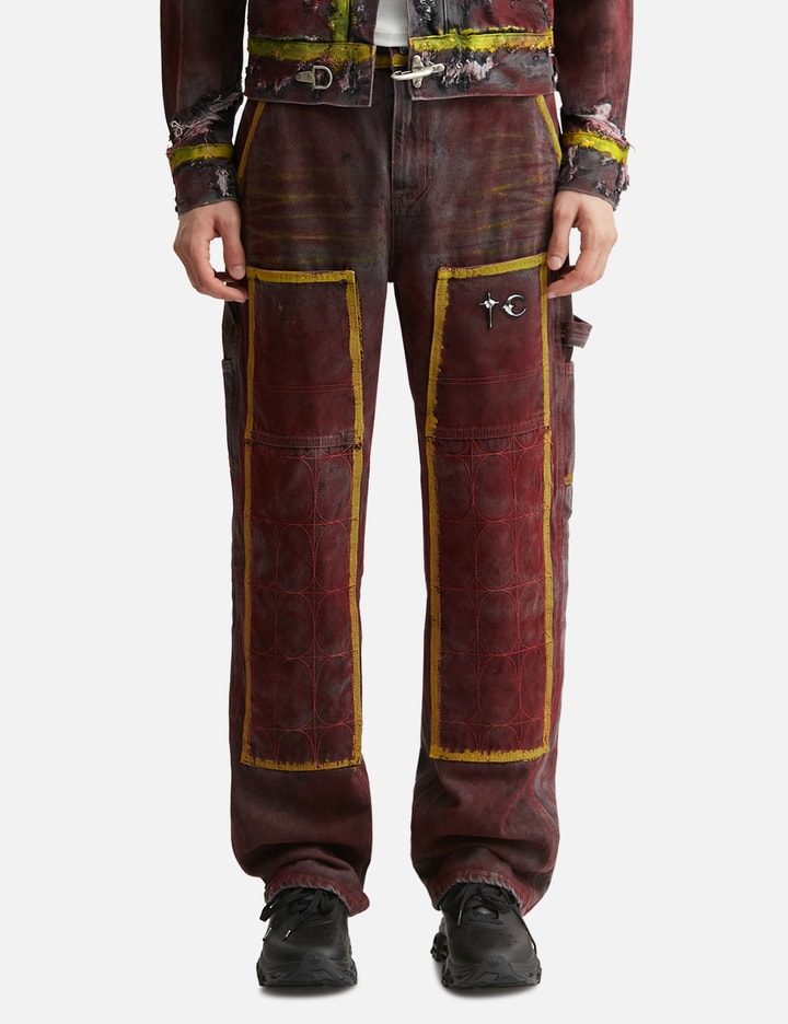 THUG CLUB Red Washed Painted Line Pants