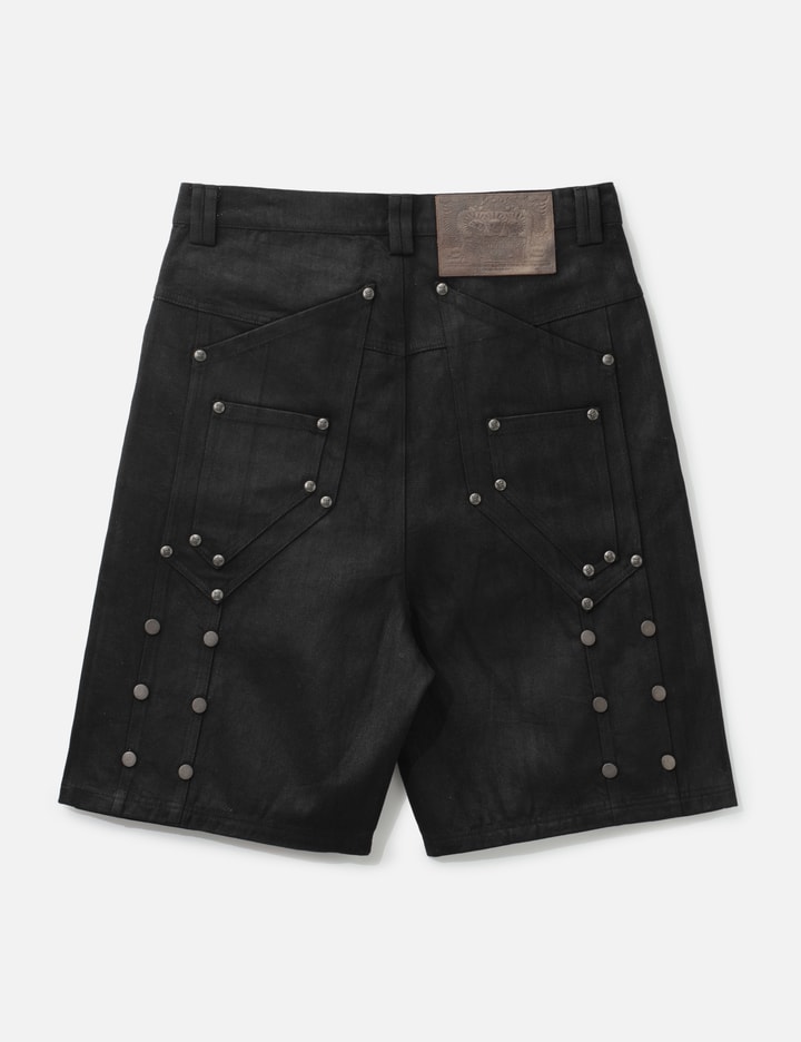 "Rexel" Waxed Double Knee Work Jorts In Black Denim view 2