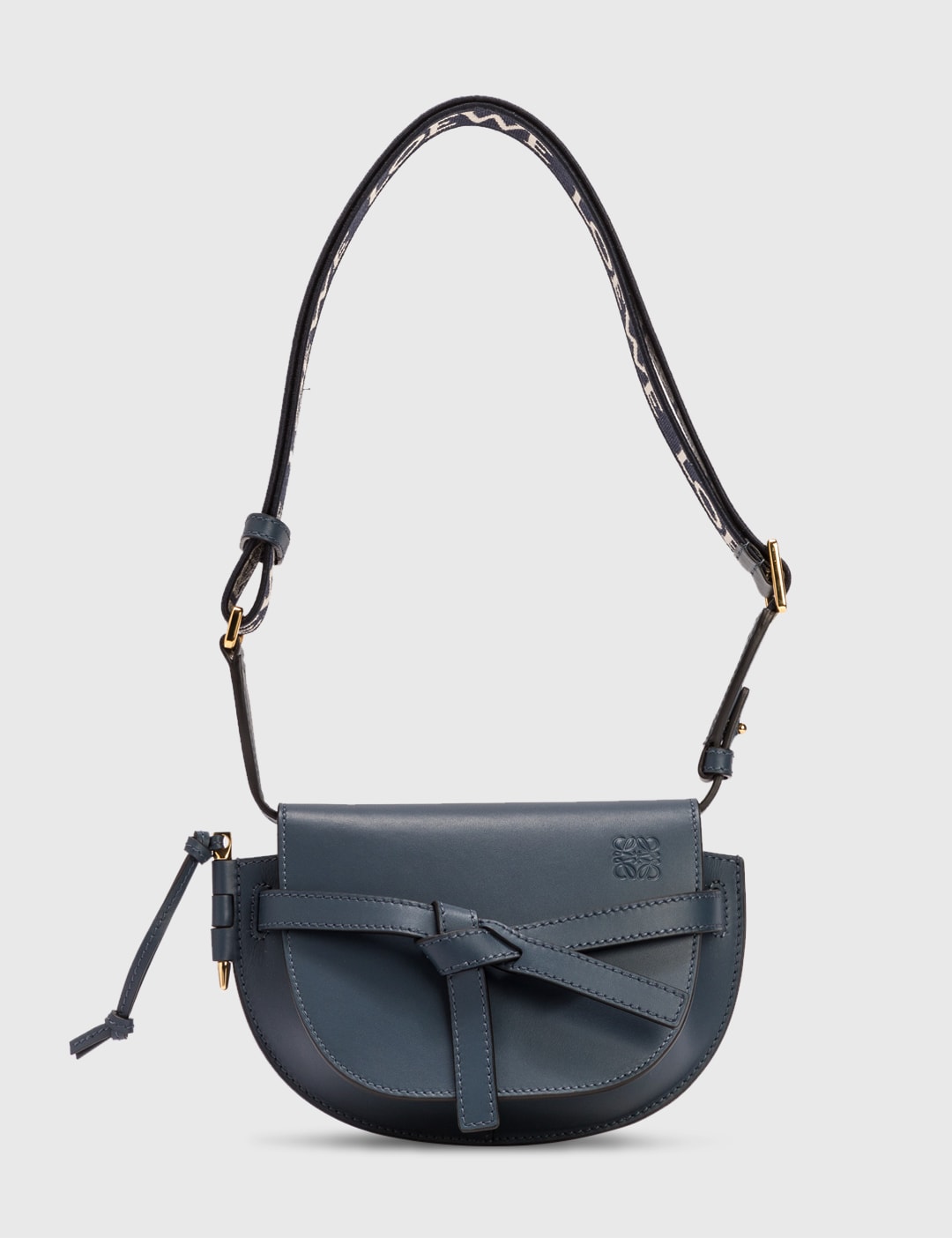 Mini Gate Dual bag in soft calfskin and jacquard Onyx Blue - LOEWE