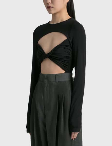 Cropped Lines Cut Out Top - Black