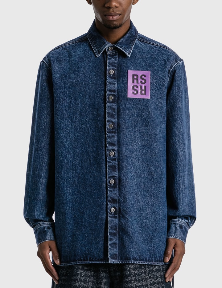 raf simons dress shirt Oversized Short Sleeved Denim Shirt in Black SVRN