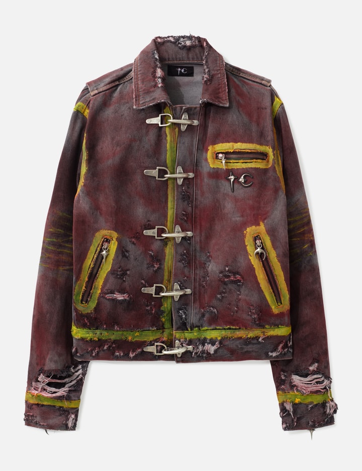 THUG CLUB Red Washed Painted Line Jacket