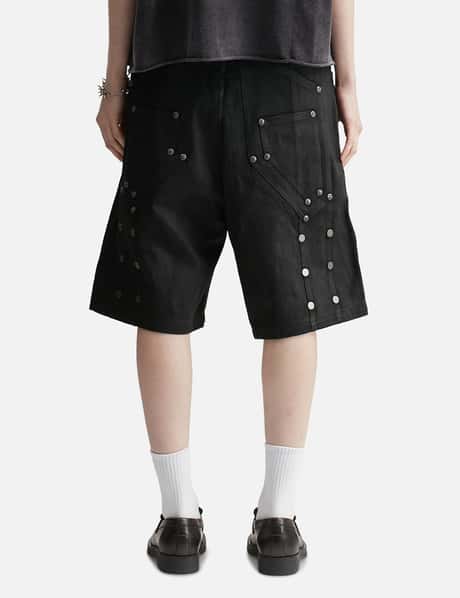 "Rexel" Waxed Double Knee Work Jorts In Black Denim view 12