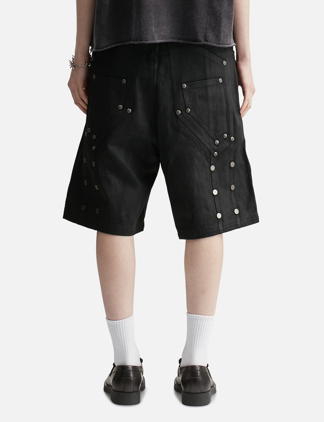 "Rexel" Waxed Double Knee Work Jorts In Black Denim view 19