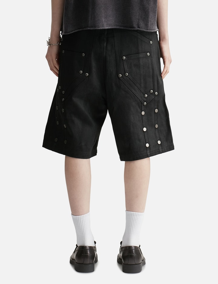 "Rexel" Waxed Double Knee Work Jorts In Black Denim view 4