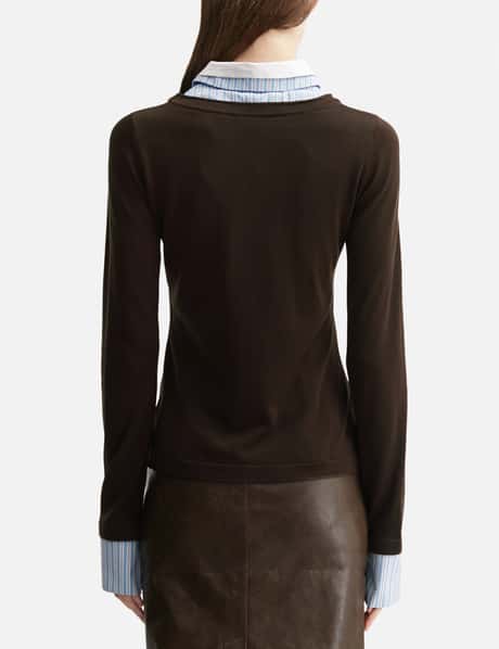 Brown Long-Sleeve Knit Top With Multi-Layer Collar view 12