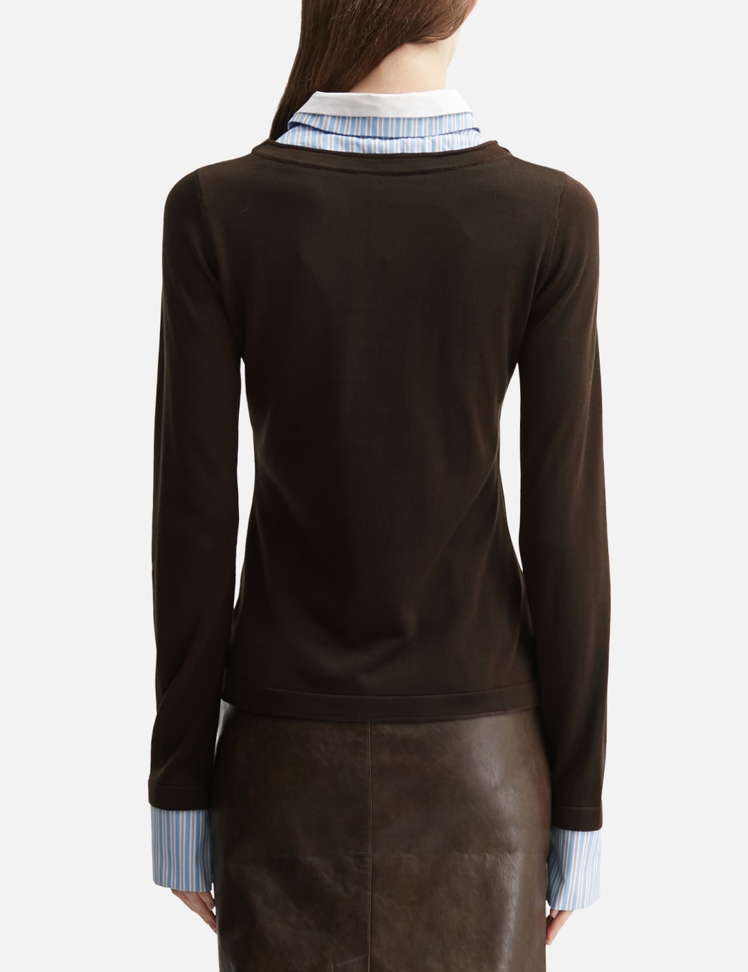 Brown Long-Sleeve Knit Top With Multi-Layer Collar view 19