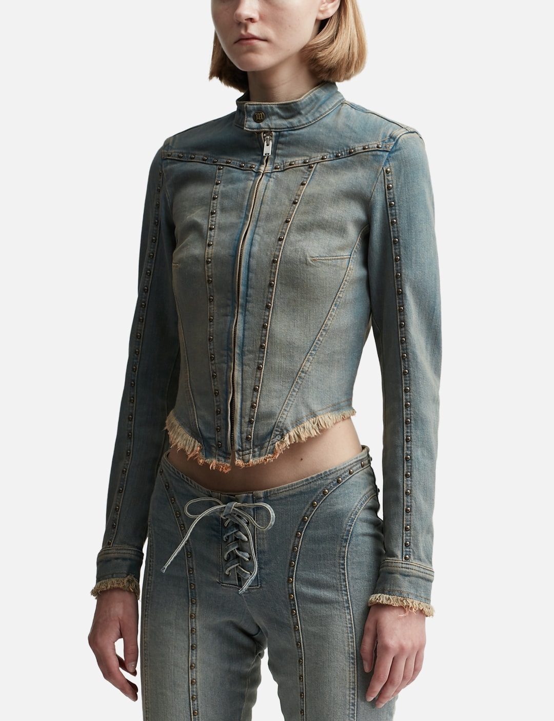 Sunset Wash Denim Jacket With Studs BLUE view 8