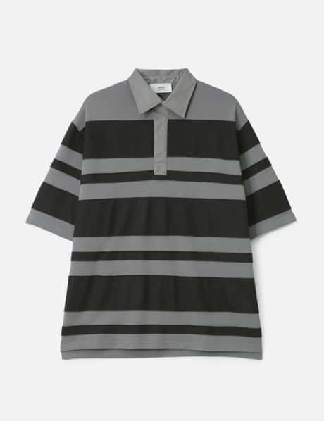 Ami Grey Cotton Ami De Coeur Stiped Polo